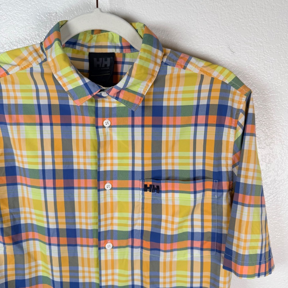 Helly Hansen M Plaid Short Sleeve Shirt 34220 Fjord Quick Dry Preppy Yacht Club
